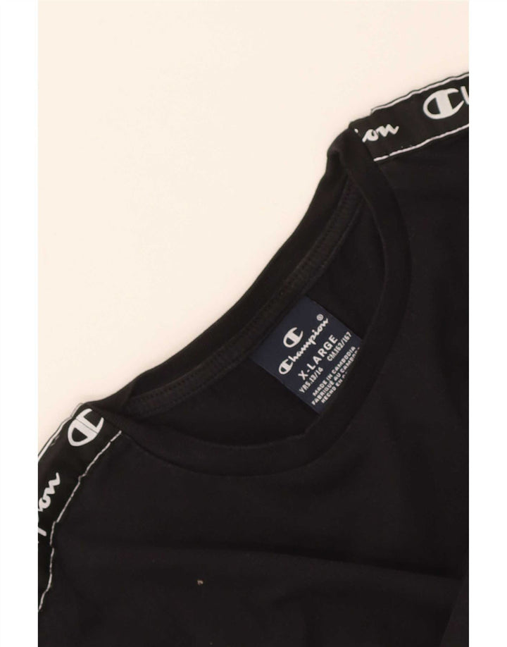 Champion Garçon Graphique Haut Manches Longues 13-14 ans XL Noir