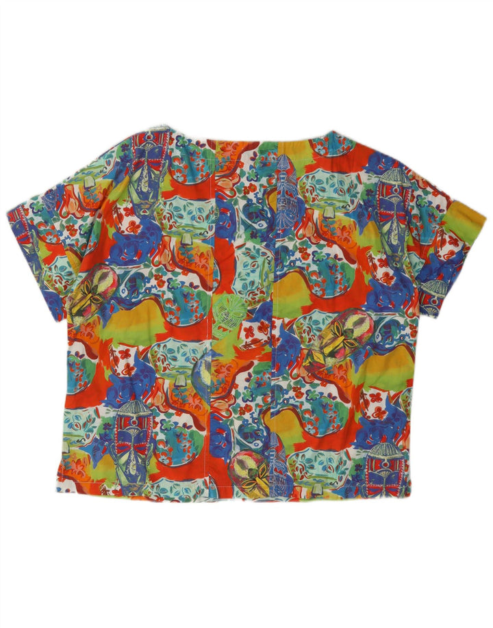 vintage Womens Graphic Blouse Top UK 14 Moyen Multicolore Coton Floral