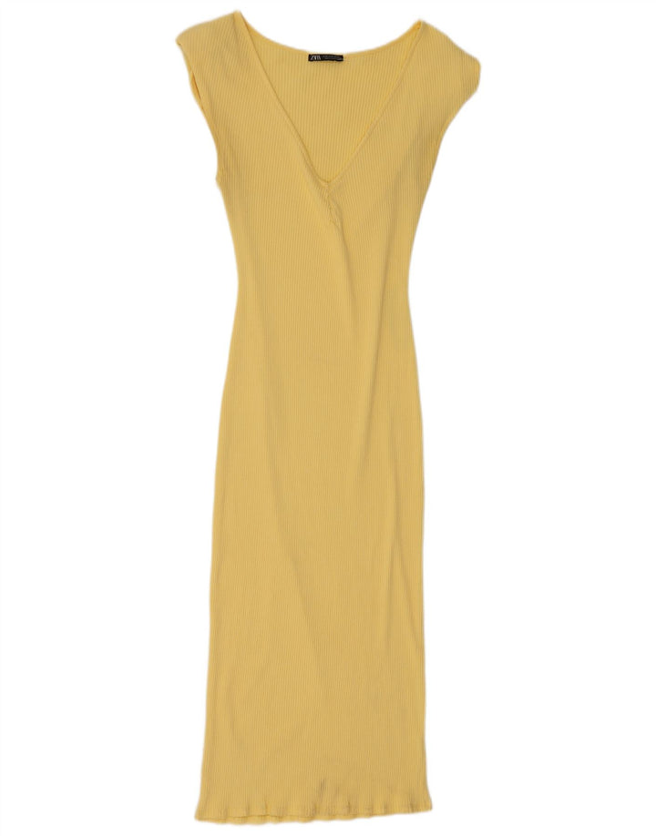 Zara Robe Maxi Femme UK 12 Jaune Moyen