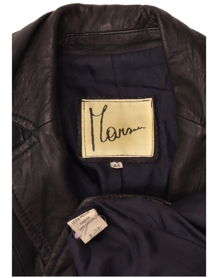 vintage Femme 2 Boutons Veste Blazer En Cuir IT 44 Cuir Noir Moyen