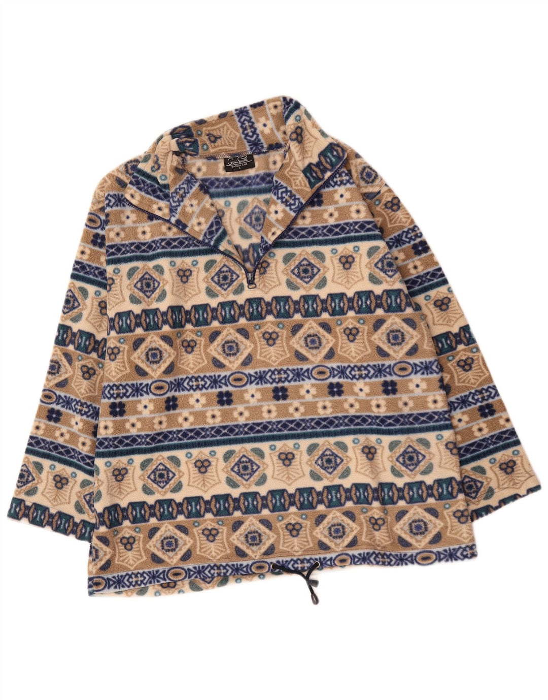Giani Feroti Pull polaire à col zippé pour homme Grand polyester géométrique beige