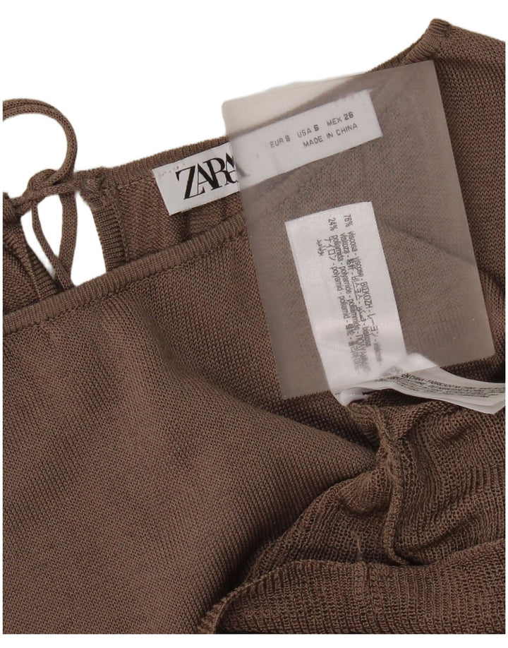 Zara Chemisier surdimensionné à manches longues pour femme UK 10 Small Marron Colorblock