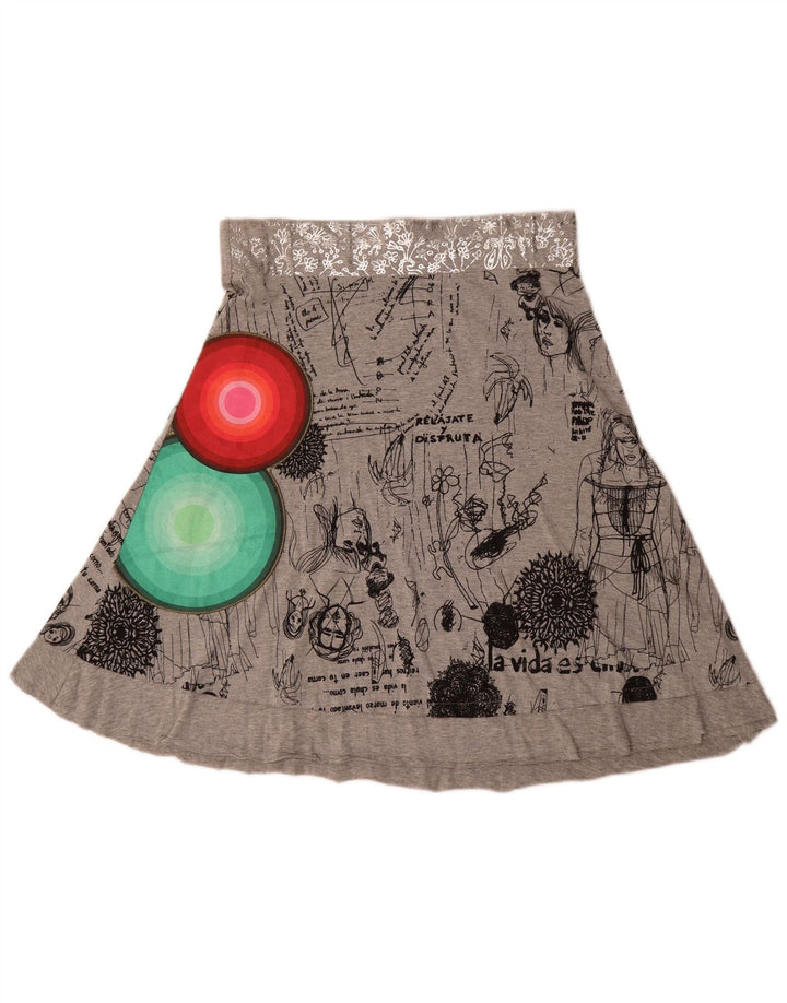 Desigual Jupe trapèze graphique Medium W30 Gris Coton géométrique Femme