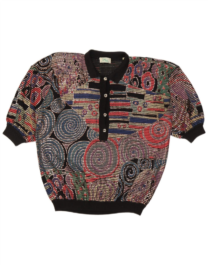 vintage Womens Polo Neck Jumper Sweater UK 16 Grand Acétate Multicolore