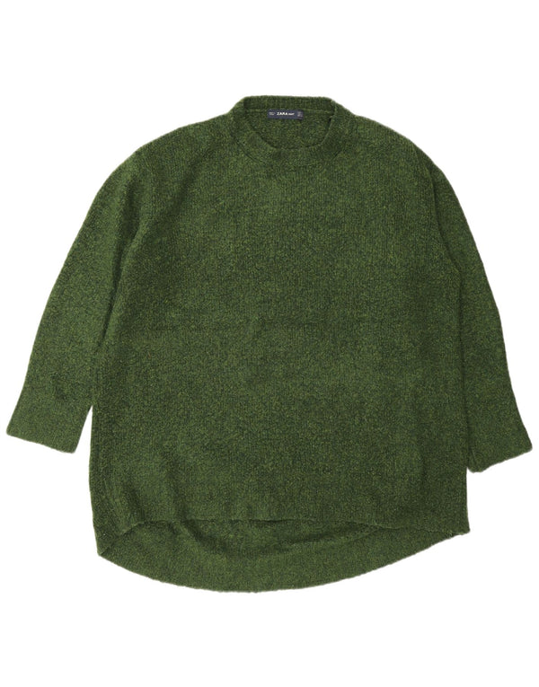 Zara Pull surdimensionné à col rond pour femme UK 10 Petit acrylique vert