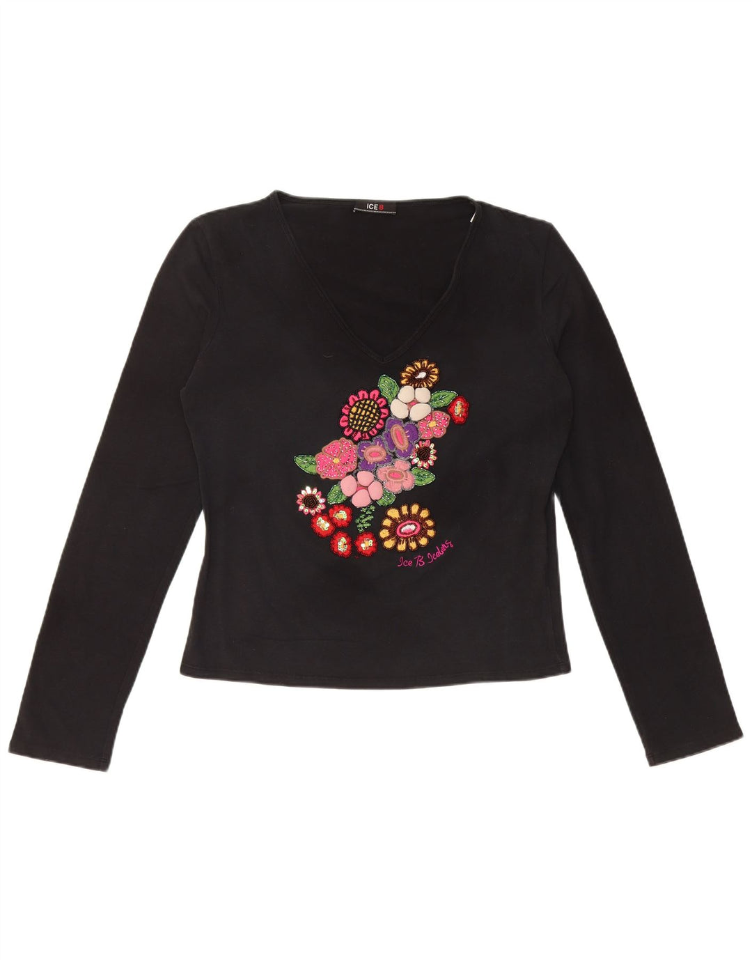 ICEBERG Haut court graphique à manches longues pour femme IT 46 Large Noir Floral