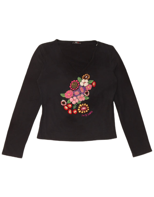 ICEBERG Haut court graphique à manches longues pour femme IT 46 Large Noir Floral