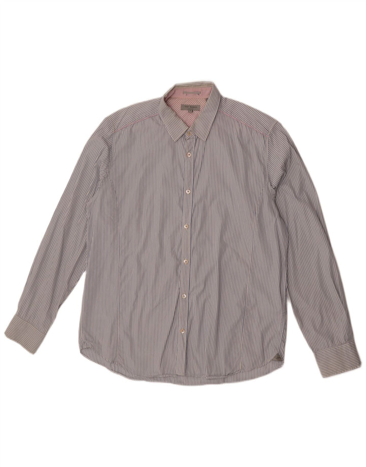 Ted Baker Chemise Homme Taille 5 XL Coton à fines rayures bleues