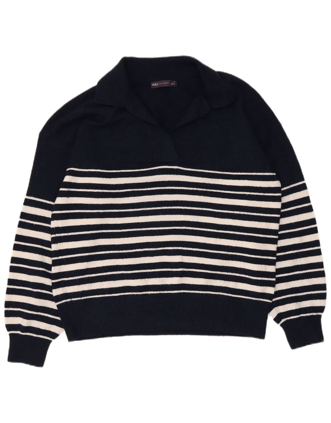 Marks & Spencer Pull à col polo pour femme UK 14 Bleu marine moyen