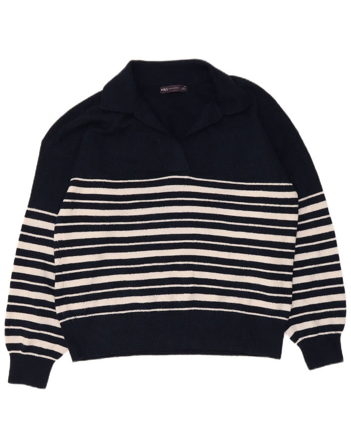 Marks & Spencer Pull à col polo pour femme UK 14 Bleu marine moyen