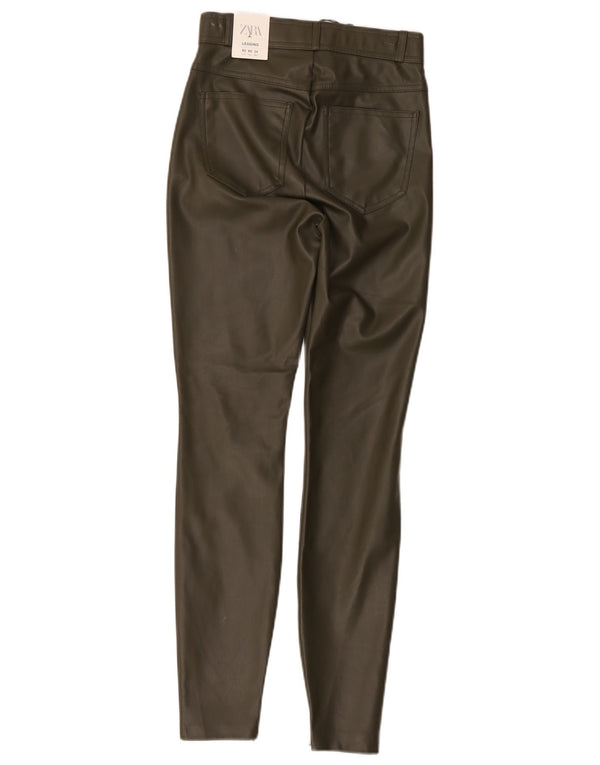 Zara Pantalon skinny taille haute en simili cuir pour femme XS W24 L28 Kaki
