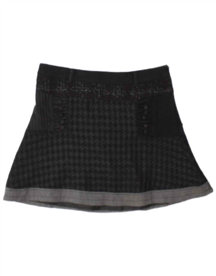 Desigual Femme Mini Jupe EU 42 Large W34 Noir Pied-de-Poule Polyester