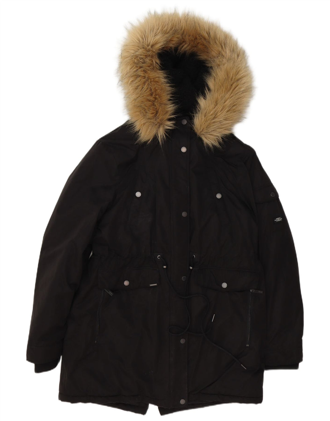 Superdry Veste Parka À Capuche Oversize Femme UK 16 Large Noir Polyester