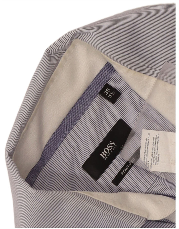Hugo Boss Chemise coupe régulière pour homme Taille 39 15 1/2 Bleu moyen à fines rayures