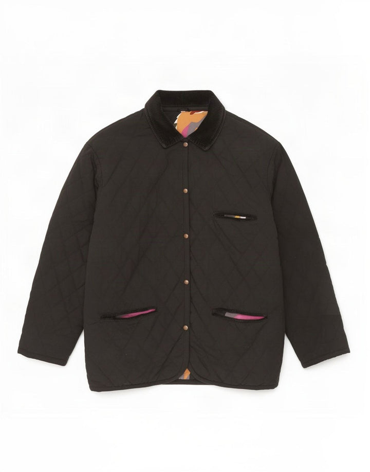 Veste matelassée femme vintage UK 14 Grand Noir Polyamide Rétro