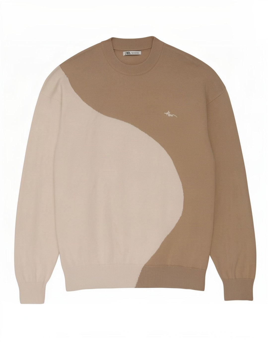 Zara Pull à col rond en coton color block beige moyen pour homme