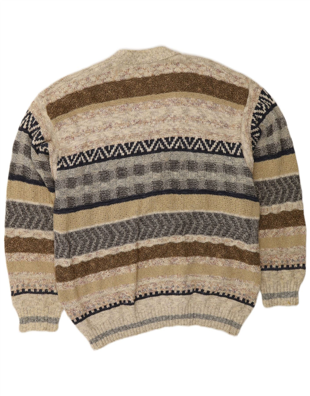 VINTAGE Pull Cardigan Homme Grand Beige Rayé