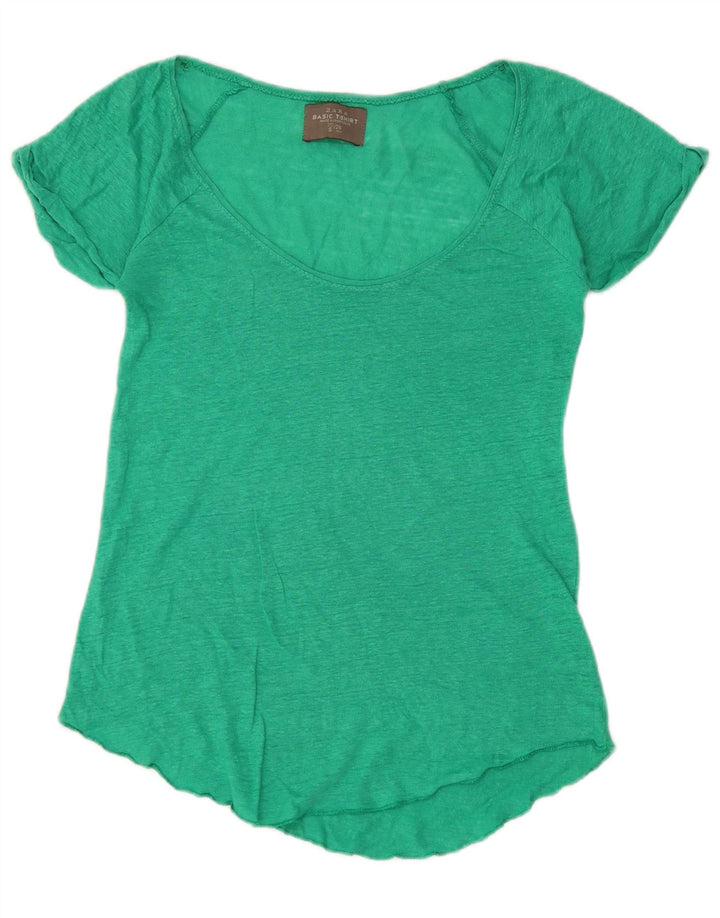 Zara T-Shirt Femme Top UK 10 Petit Vert