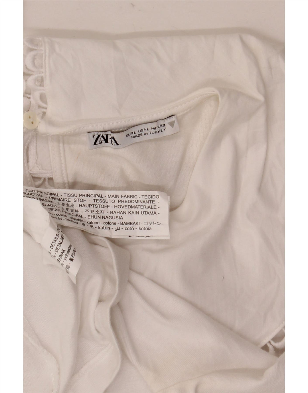 Zara Womens Blouse Top UK 14 Grand Coton Blanc