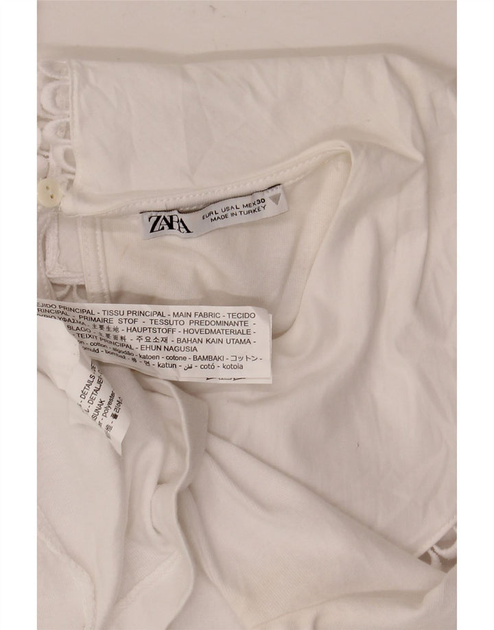 Zara Womens Blouse Top UK 14 Grand Coton Blanc