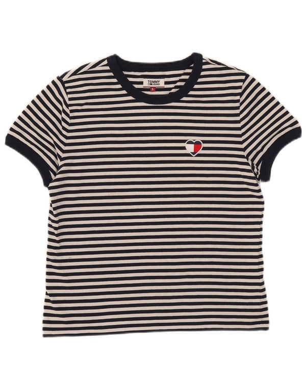 Tommy Hilfiger T-shirt court pour femme UK 10 Petit coton rayé bleu marine