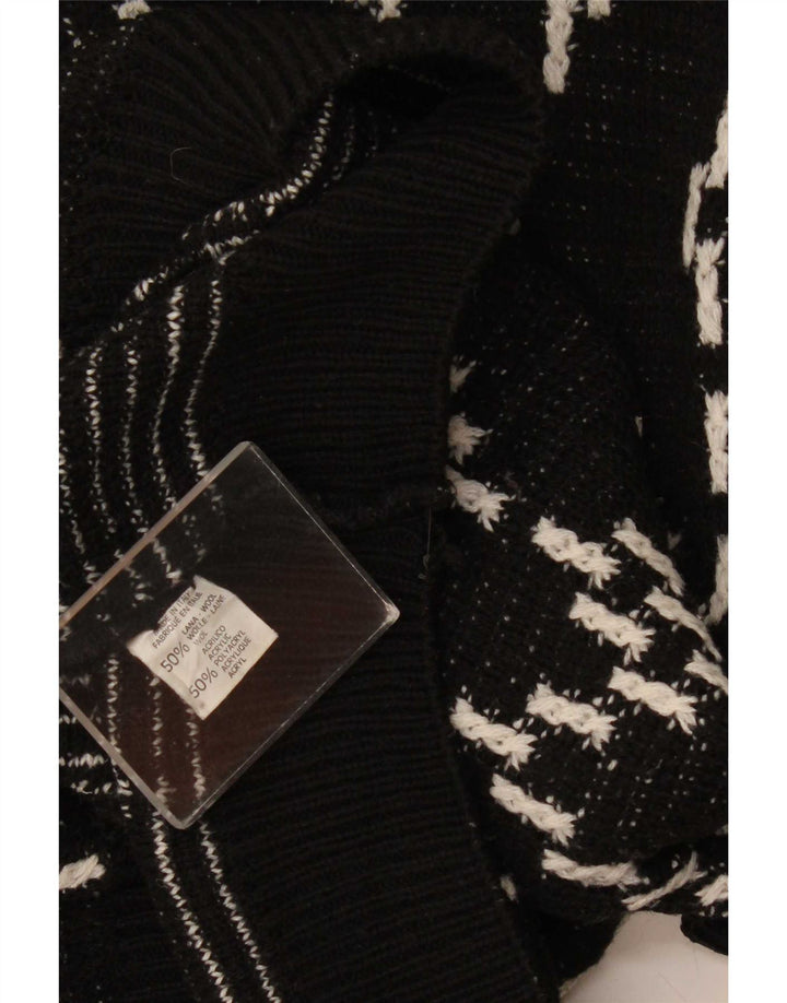 vintage Mens Crew Neck Jumper Pull XL Noir Argyle/Diamond Laine