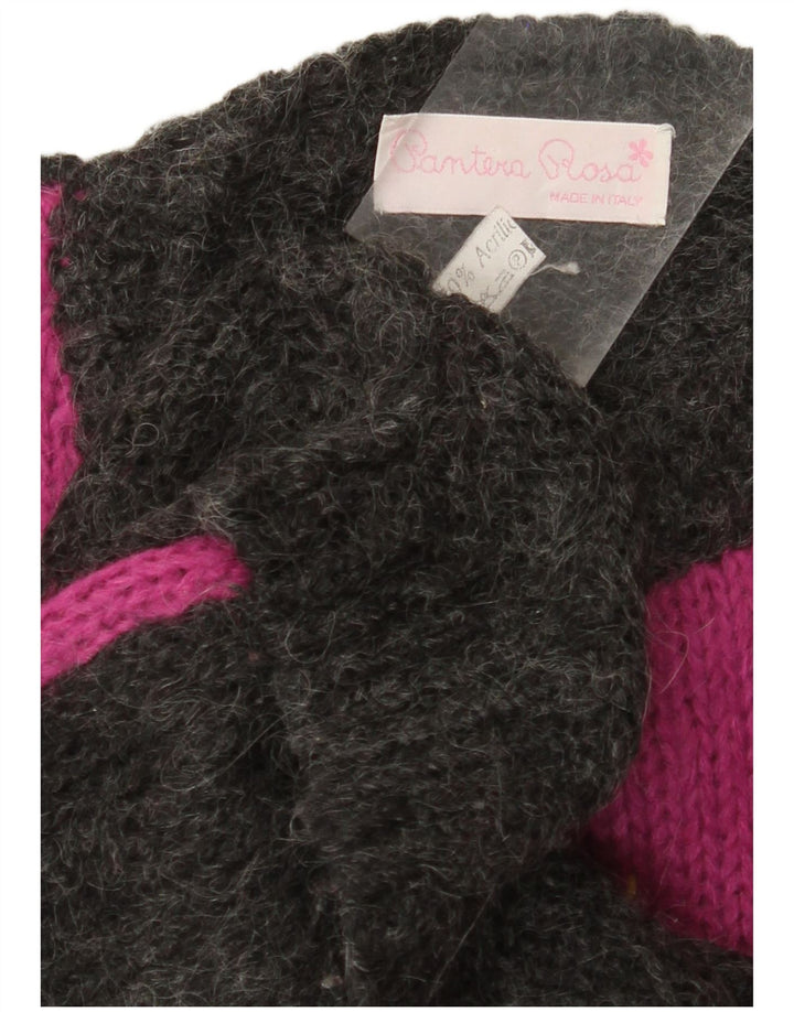 VINTAGE Femme Crew Neck Jumper Pull UK 14 Grand Gris Colorblock