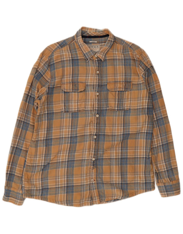 Fat Face Chemise Indigo Regular Fit en Flanelle pour Hommes en Coton à Carreaux Beige Large