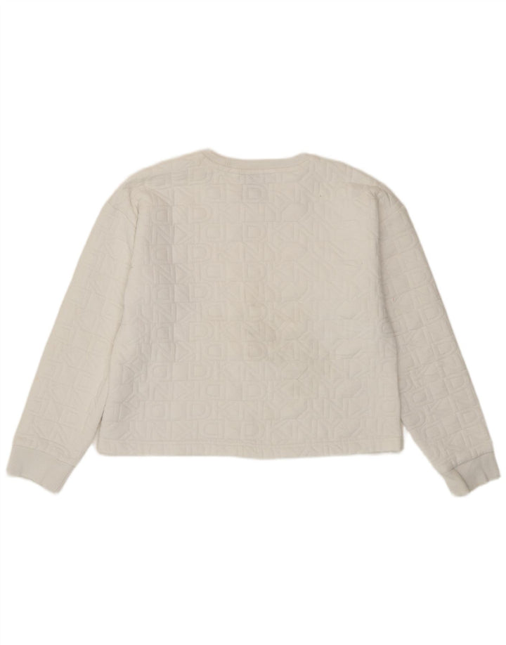 Dkny Femmes Crop Graphic Sweatshirt Jumper UK 14 Moyen Blanc Polyester