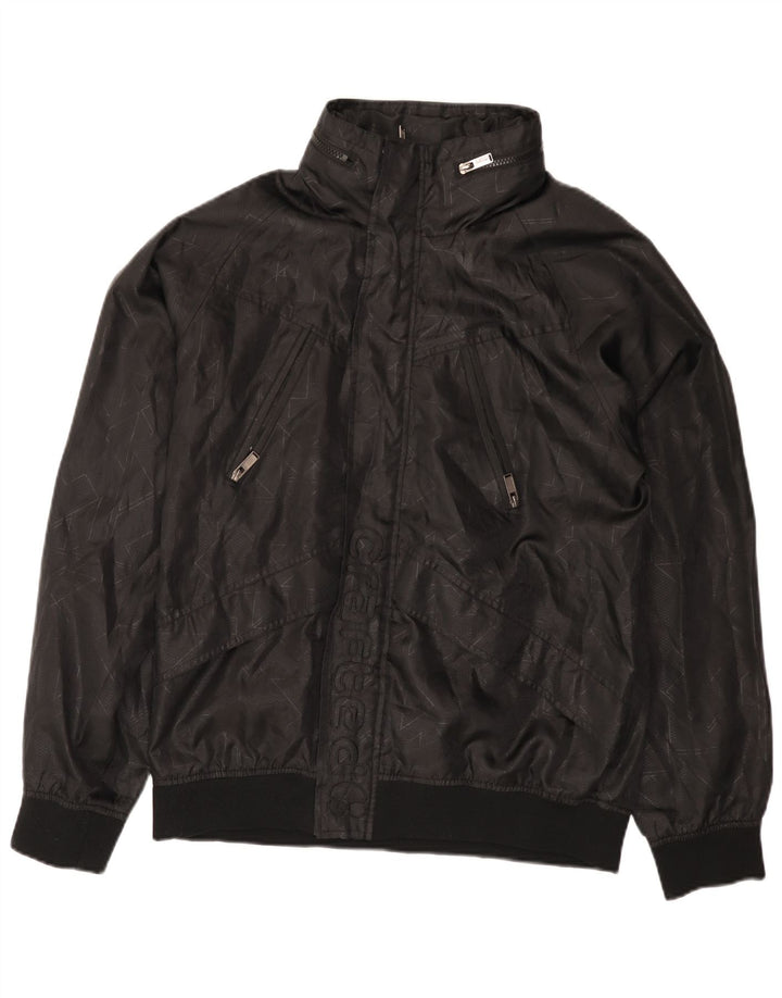 vintage Mens Graphic Hooded Bomber Jacket UK 42 XL Noir Géométrique