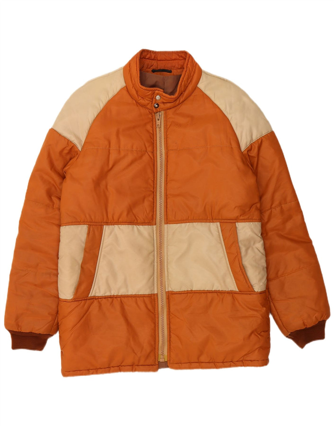 VINTAGE Veste matelassée homme IT 52 XL Orange Colourblock Polyester