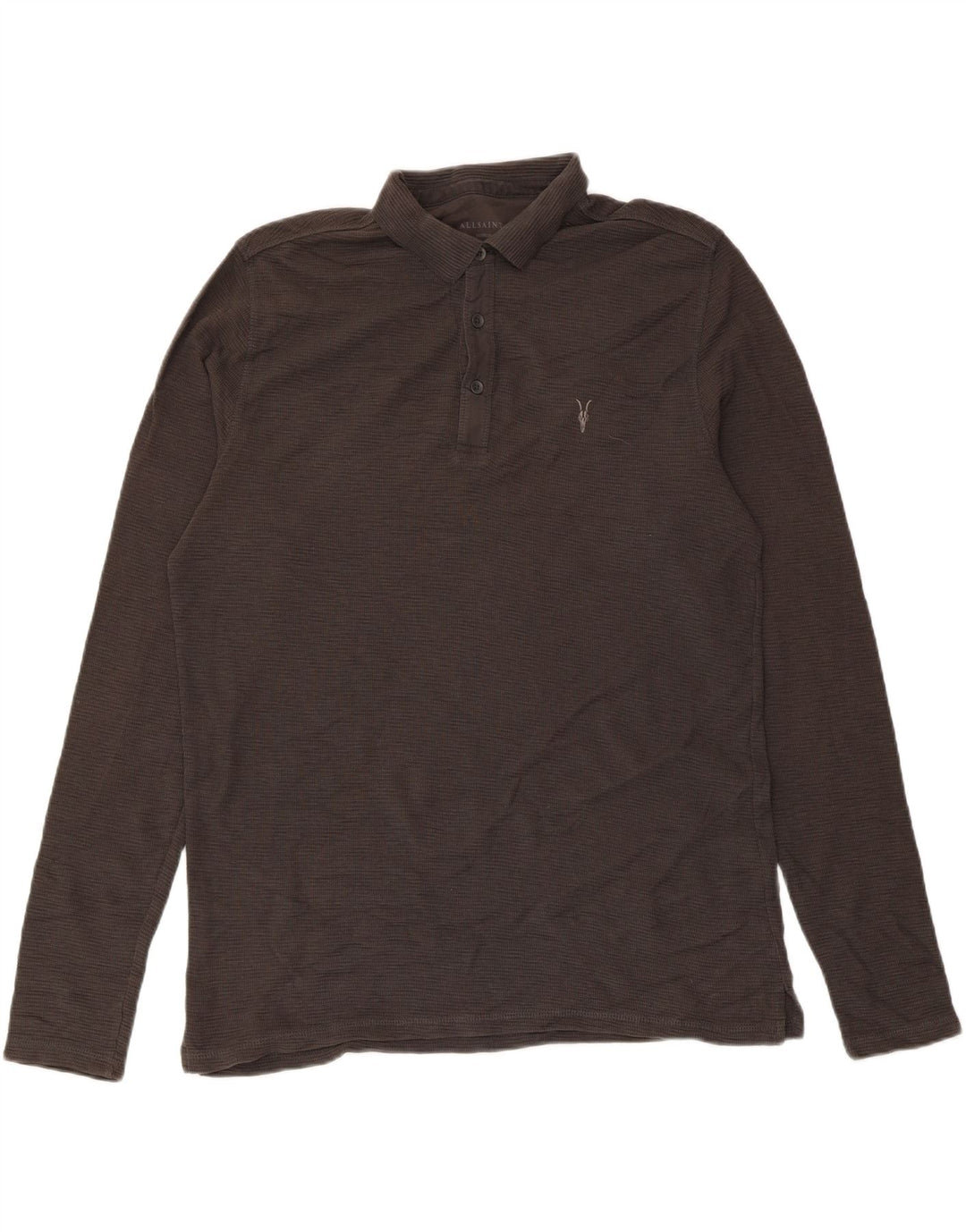 All Saints Polo à Manches Longues Homme Gris Moyen Coton