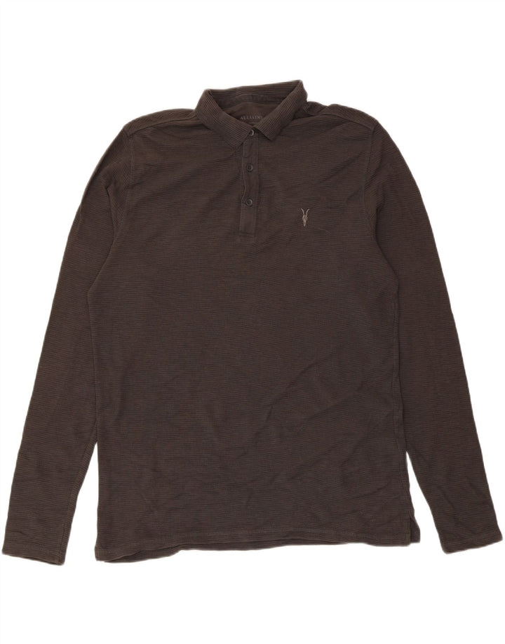 All Saints Polo à Manches Longues Homme Gris Moyen Coton