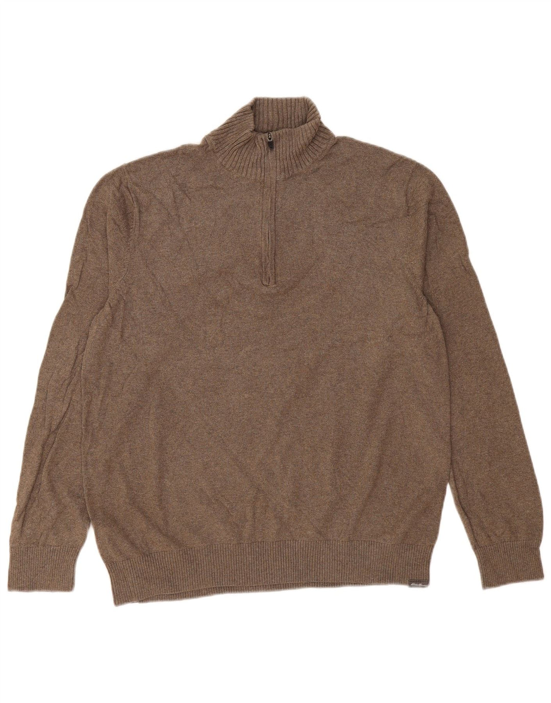 EDDIE BAUER Pull à col zippé pour homme Large en coton marron