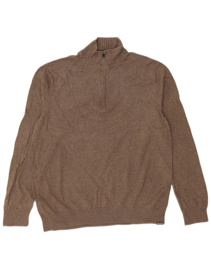 EDDIE BAUER Pull à col zippé pour homme Large en coton marron