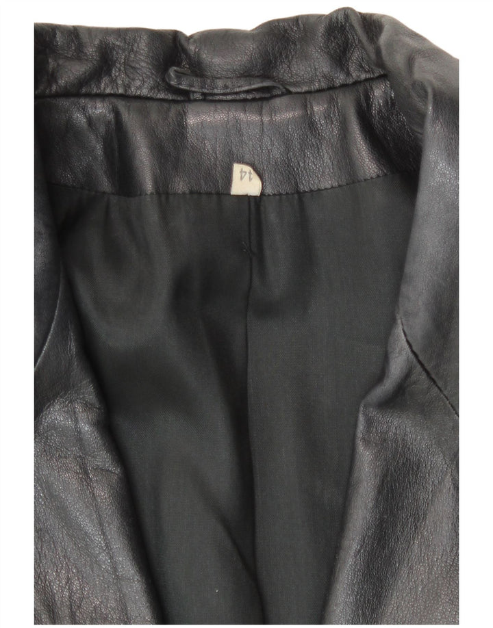 vintage Femme Cuir 2 Bouton Blazer Veste IT 44 Moyen Noir