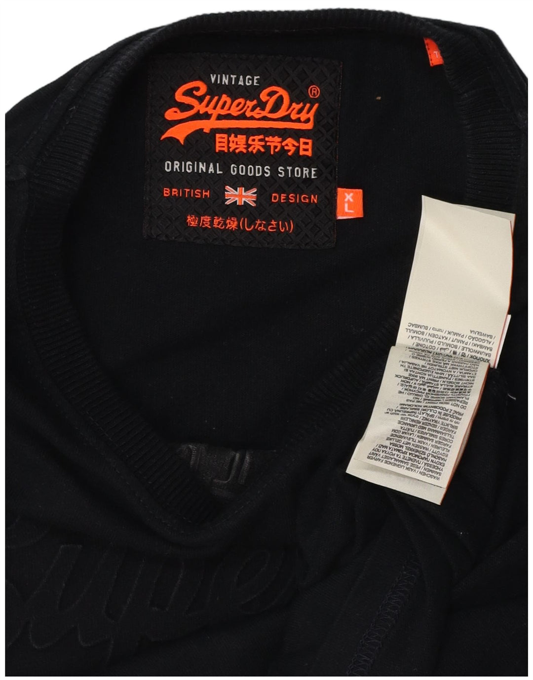 SUPERDRY T-Shirt Graphique Homme Top XL Noir Coton