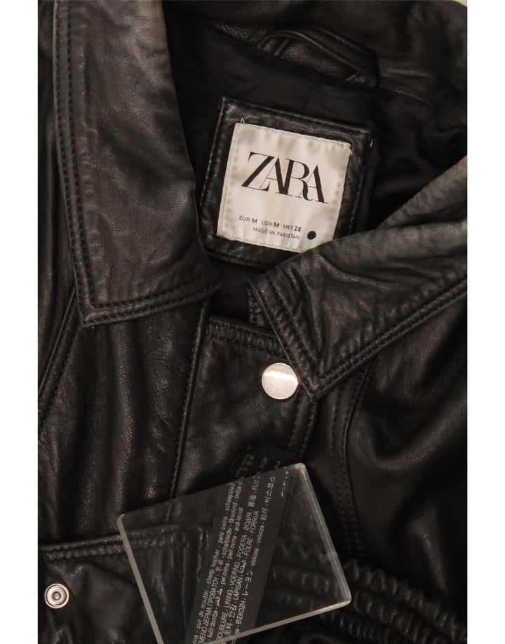 Zara Veste en cuir pour femme UK 14 Medium Noir