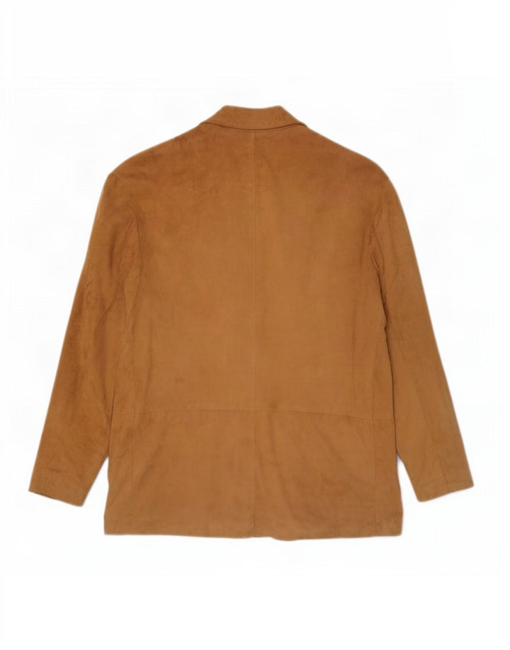 vintage Femme 3 Boutons Blazer En Daim Veste UK 14 Cuir Beige Moyen