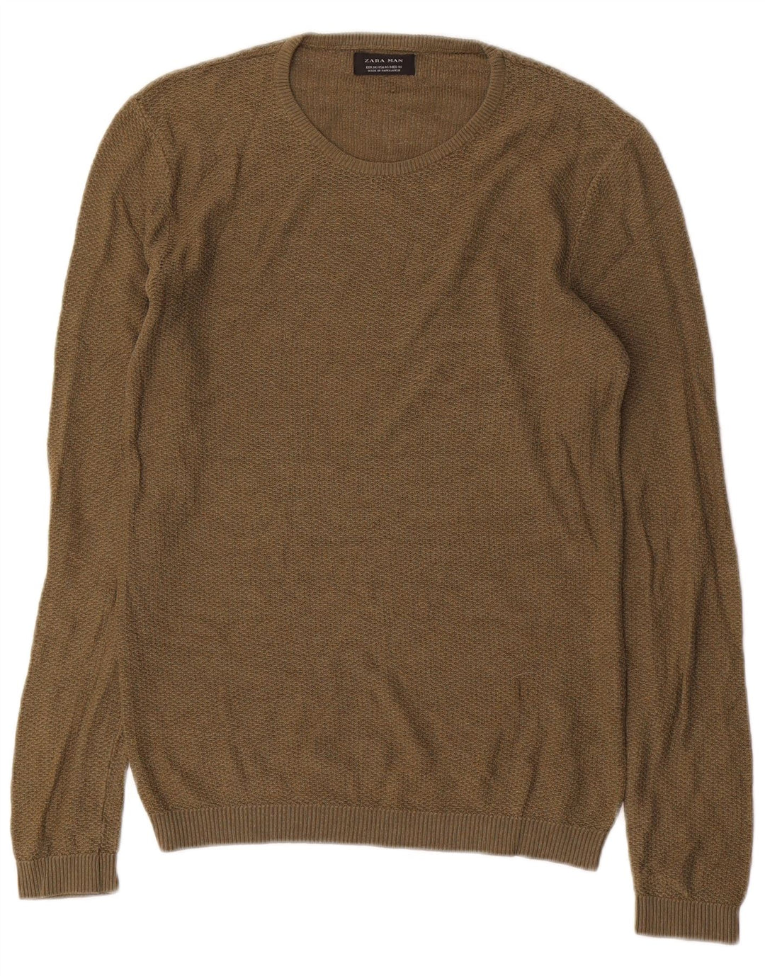 Zara Homme Pull Col Ras Du Cou Acrylique Kaki Moyen
