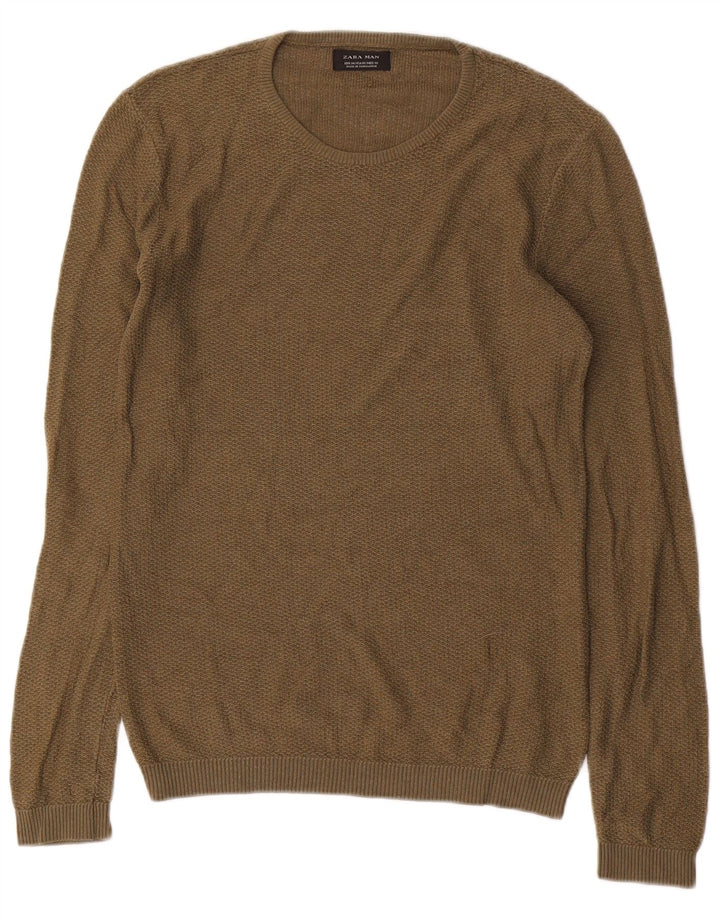 Zara Homme Pull Col Ras Du Cou Acrylique Kaki Moyen