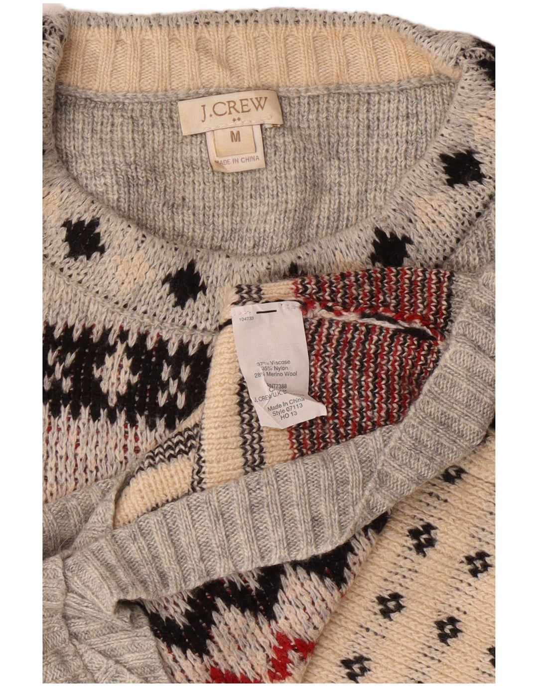 J. CREW Pull à col rond pour femme UK 12 Gris moyen Fair Isle