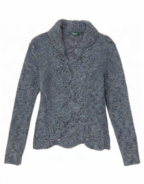 Benetton Pull Cardigan Ouvert Femme UK 10 Petit Acrylique Moucheté Bleu