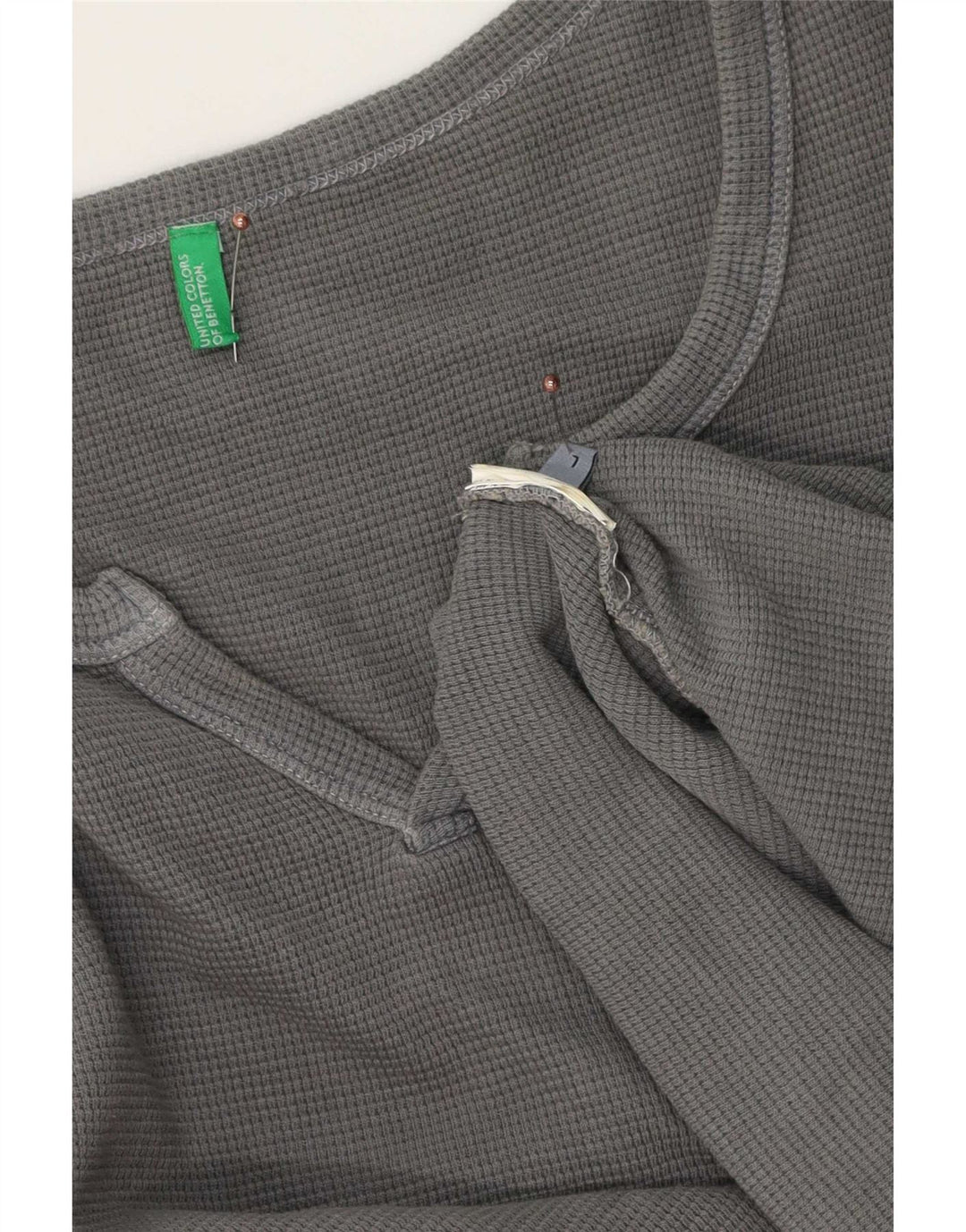 Benetton Haut à Manches Longues Homme Gris Coton