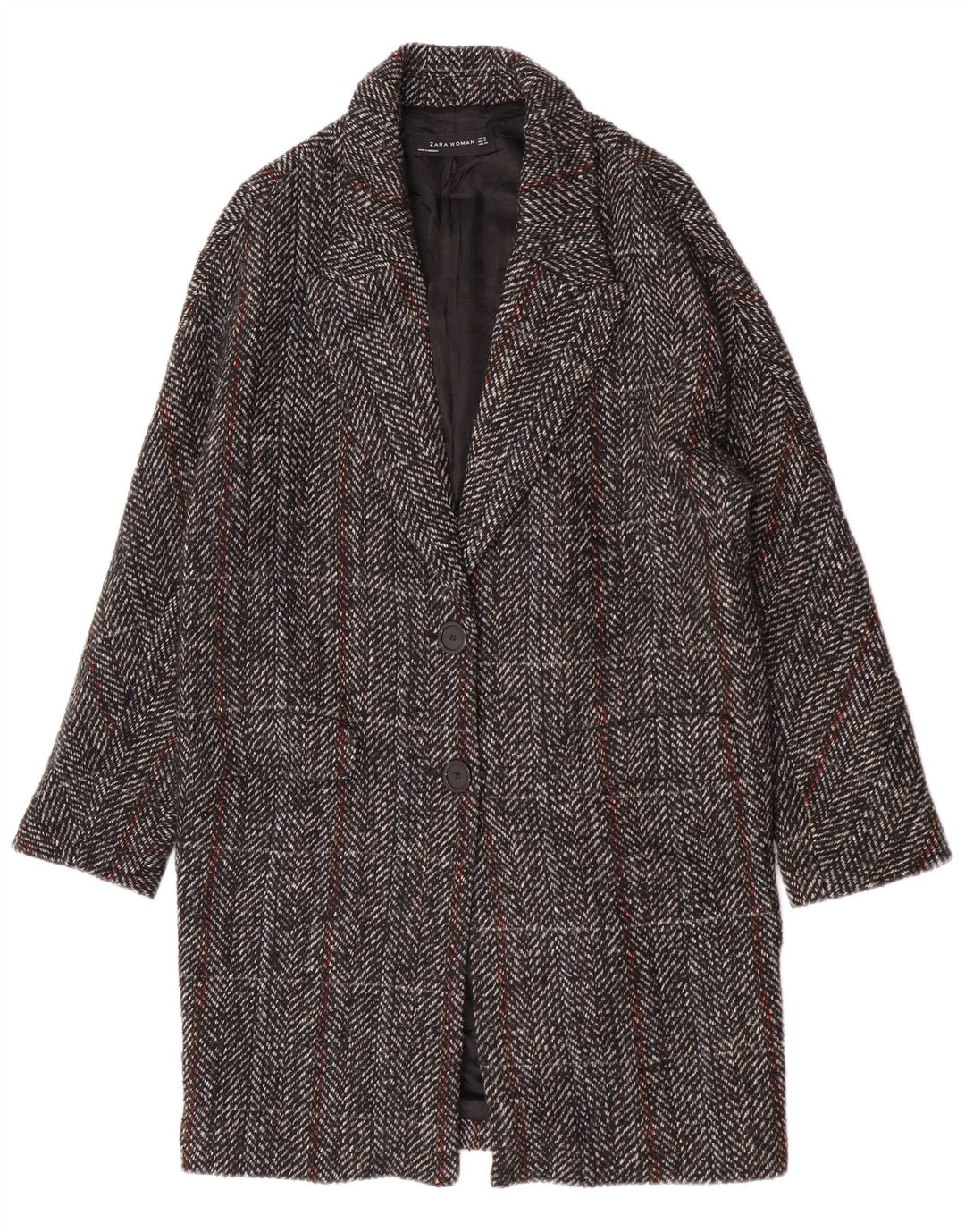 Zara Manteau Femme UK 44 Laine à Carreaux Gris Moyen