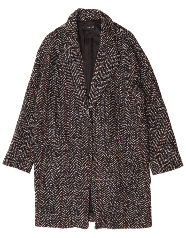 Zara Manteau Femme UK 44 Laine à Carreaux Gris Moyen
