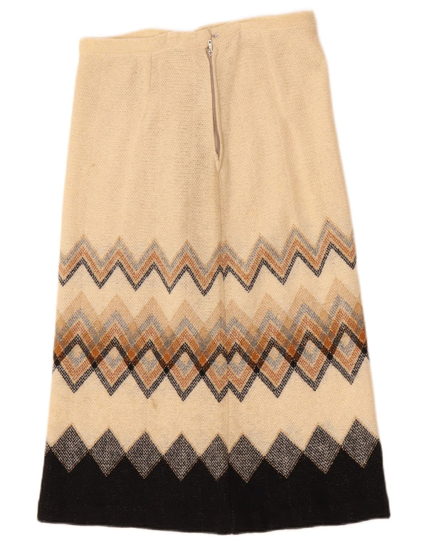 vintage Femme Midi Jupe W28 Moyen Beige Géométrique