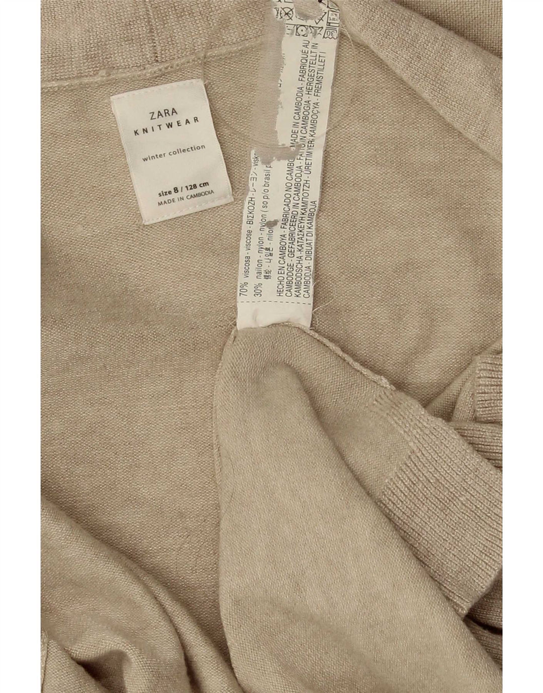 Zara Femme Cardigan Ouvert Pull UK 8 Petite Viscose Beige