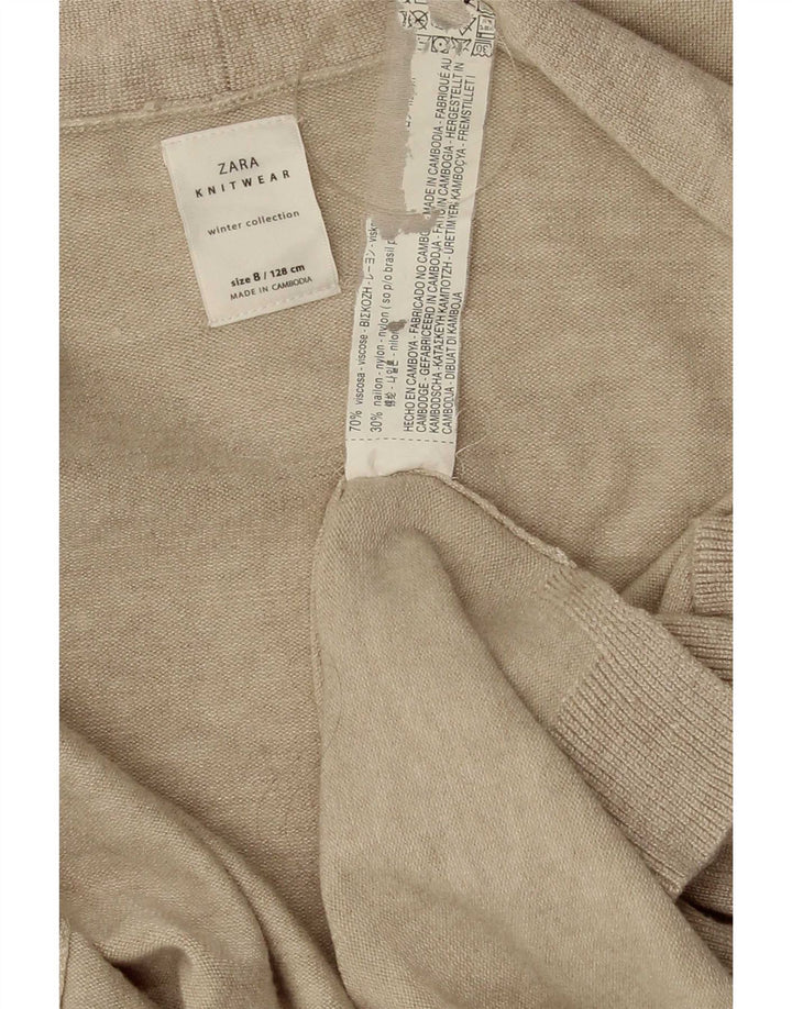 Zara Femme Cardigan Ouvert Pull UK 8 Petite Viscose Beige