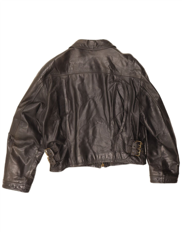 veste en cuir crop femme vintage IT 52 2XL Cuir noir